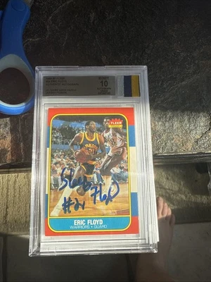 1986-87 Fleer Eric Floyd #34 Authentic Autograph Beckett 10 Game Use Patch Tri - Image 1 of 4