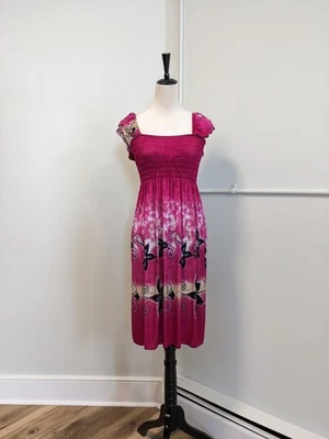 Vestido boho rosa Y2K vintage anos 2000 fairycore floral midi pequeno - Imagem 1 de 4