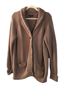 Land's End Women's L Petite Beige Heavy Ribbed Cardigan 100% Cotton pockets - Picture 1 of 7