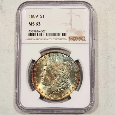 1889 Morgan Silver Dollar ~ NGC MS63 ~ Dual Rainbow Toned Colorful Beauty - Image 1 of 4