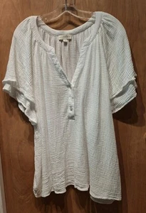 Cynthia Rowley 2X Weiß Top Strukturiert Baumwolle Kurzarm V-Ausschnitt Brustumfang 52" - Bild 1 von 4
