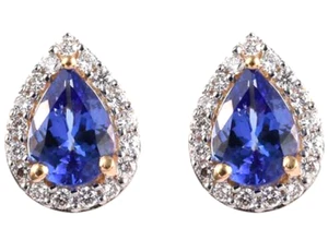 0.75ct Natural Diamond 14k BIS Hallmarked Yellow Gold Sapphire Stud Earrings - Picture 1 of 4