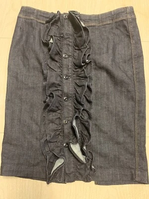 7 全人类女式牛仔裙荷叶边纽扣全新带标签 150 美元 29 码 — 第 1/4 张图片