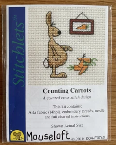 Counted Cross-Stitch Mini Kit Counting Carrots Rabbit Bunny 2"x"2 (5cmx5cm) - Picture 1 of 2