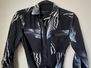 Allsaints Jumpsuit Seide schwarz 4 Italy Hoshi Feder Print Fluganzug Hosenanzug - Bild 1 von 20