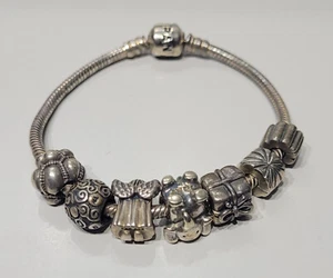 Pandora Armband 925 ALE Original mit 7 Charmes Silber 38 Gramm alte Kollektion - Bild 1 von 1