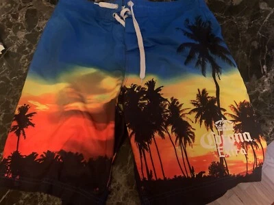 Bañador Corona Extra Para Hombre L Board Shorts Puesta de Sol Palmas Forro de Malla Foto 1 de 4