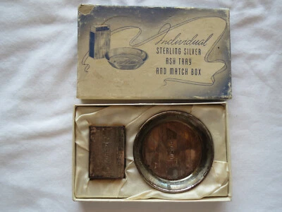 Set argento sterling porta fiammiferi e posacenere personale monogramma "EHB" - Immagine 1 di 4