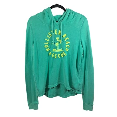 Hollister Green Hoodie Womens Medium Beach Rescue Distressed Surfer Y2K Coastal - Image 1 of 4
