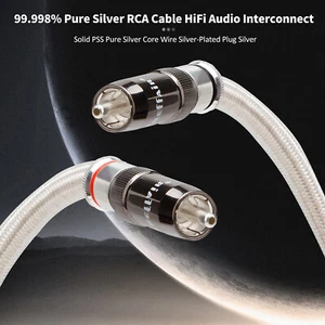 Pair Pure Silver RCA Cable Audio HiFi Cable with Silver Plated Brass RCA Plug - Picture 1 of 15