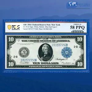 Fr.911C 1914 $10 Ten Dollars Federal Reserve Note New York, PCGS AU 58 PPQ #7750 - Picture 1 of 3