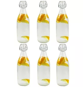 6 x 1 LITRE GLASS FLIP TOP BEER BOTTLES FOR GIN, WINE, HOME BREW, POP, WATER - Picture 1 of 4