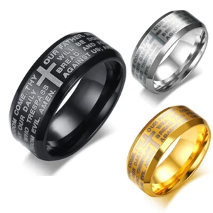 Anello uomo donna acciaio inox Bibbia preghiera del Signore croce misura 7-13 - Foto 1 di 21