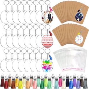 144 PCS 2 INCH Acrylic Keychain Blanks Set, Clear Circle Acrylic Blank Bulk with - Picture 1 of 7