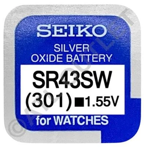 Seiko 301 SR43SW 1.55v Silver Oxide, Mercury Free Watch Battery - Made In Japan - Picture 1 of 1