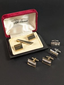 Vintage Men's Cufflinks 3 Pair Tie Set MCM Box Silver Tone Estate Jewelry Gift - Picture 1 of 6