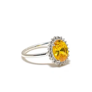 925 silver Citrine Ring halo set stacking stackable cocktail rings for woman - Picture 1 of 8