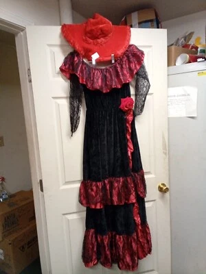 SOUTHERN BELL VELVET MEDIUM SIZE COSTUME WITH 2 HAT5 Black & RED - Image 1 of 4