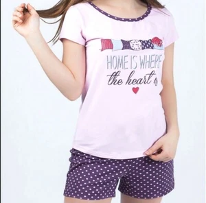 Women's cotton pajama set t-shirt and polka dot shorts sleepwear 2 piece pajama - Picture 1 of 1