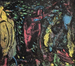 Vintage Abstract oil painting landscape figures - Picture 1 of 15