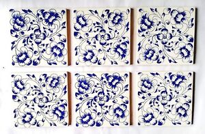 Handmade Blue Art Pottery Glazed Decorative Tiles 4x4 Inch Pack of 6 Tiles