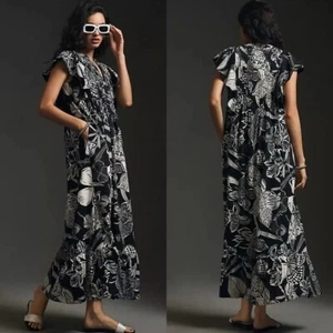 Anthropologie Maeve Cassandra Maxi Dress Ruffle Cotton Flounce Size Small NEW - Picture 1 of 10