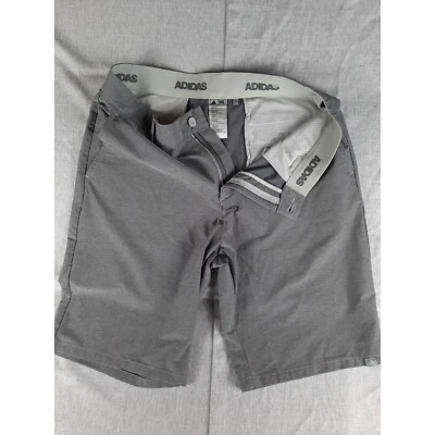 阿迪达斯男式 34 带口袋弹力腰带出汗户外灰色斜纹布高尔夫短裤 — 第 1/4 张图片