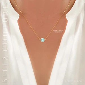 $540 NEW 18K YELLOW GOLD AQUAMARINE ROUND 5MM .95CT CHARM PENDANT 14K NECKLACE - Picture 1 of 24