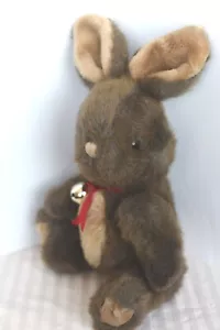 15" Vintage Mervyns Playful Pals Brown Plush Jointed Bunny Rabbit with Bell (AA) - Picture 1 of 5