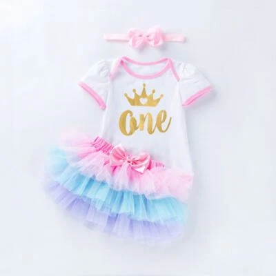 Cute 1 year old baby girl outfits Blue Purple Pink Tutu Skirt Party Kids Clothes - Image 1 of 4