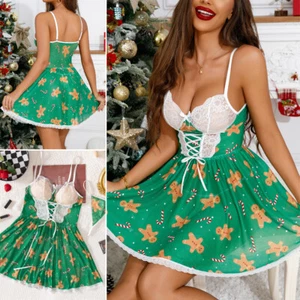Halloween/Christmas Role Play Sheer Sexy Lingerie Set Spaghetti Strap Nightgown - Picture 1 of 97