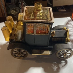 1960’s Ford Model T 1915 Liquor Decanter Japan Music Box w 6 Shot Glasses - Picture 1 of 4