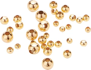 200Pcs 18K Gold Plated Brass Beads round Spacer Beads with 4 Mixed Size(0.5-1.5M - Picture 1 of 8