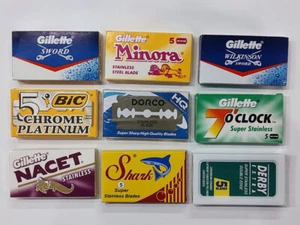 45 DE Blade Sampler Pack Derby Shark Gillette Bic Wilksinson Minora Dorco - Picture 1 of 1