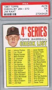 1967 Topps #278 Jim Kaat PSA 5 Twins Checklist - Bild 1 von 2