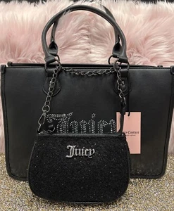 Juicy Couture Black Two In One Tote Shoulder Bag Pocketbook & Quilted Purse - Picture 1 of 21