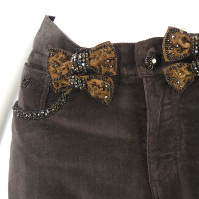 Pantalón Blumarine Terciopelo Y2K Lazo Adornado Cuentas Punta Lateral IT46 UK 12 14 Foto 1 de 4