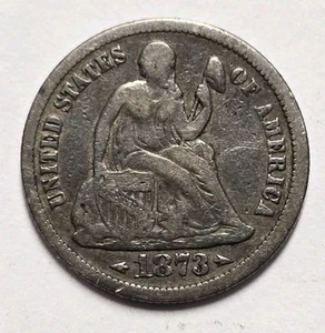 1873 w/ Arrows Open 3 Seated Liberty Dime VF - Picture 1 of 2