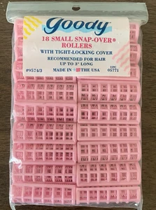 Vintage 1989 Goody Snap-Over Hair Rollers Pack Of 18 Small Pink Plastic NOS - Picture 1 of 13