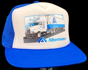 ALBERTSONS Trucker Hat-Grocery Store-Rope Bill-Mesh-Blue-Vtg-Sportcap - Picture 1 of 5