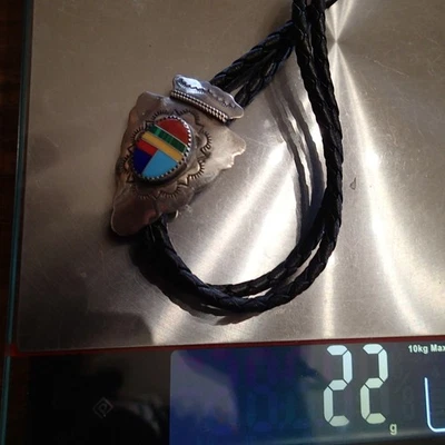 CORBATA BOLO NATIVA AMERICANA ZUNI INCRUSTACIÓN 925 CABEZA DE FLECHA Foto 1 de 2