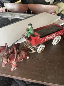 Coca Cola Cast Iron Horse and Wagon Set - Picture 1 of 4
