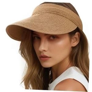 Sun Visor Hats for Women, Wide Brim Straw Beach Ponytail Hats, UPF 50+ Summer - Picture 1 of 8