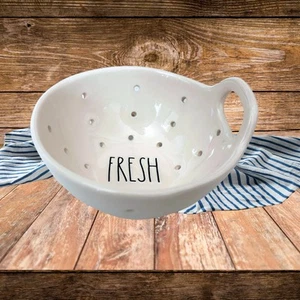 Rae Dunn ~ "FRESH" Mini Colander White Ceramic Farmhouse Kitchen New - Picture 1 of 2
