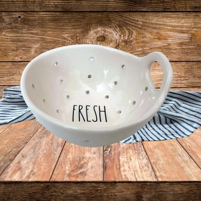 Rae Dunn ~ "FRESH" Mini Colander White Ceramic Farmhouse Kitchen New - Image 1 of 2