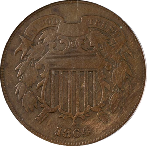 1864 Two (2) Cent Piece Large Motto PCGS F12 Superb Eye Appeal Strong Strike - Picture 1 of 4