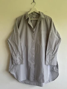 Kin John Lewis Baumwolle grau & weiß Popeline Streifen Relaxed Oversized Shirt UK 12 - Bild 1 von 7