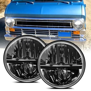 for Ford Econoline E100 E150 E200 1969-78 2PC 7" inch Round LED Headlights H6014 - Foto 1 di 15