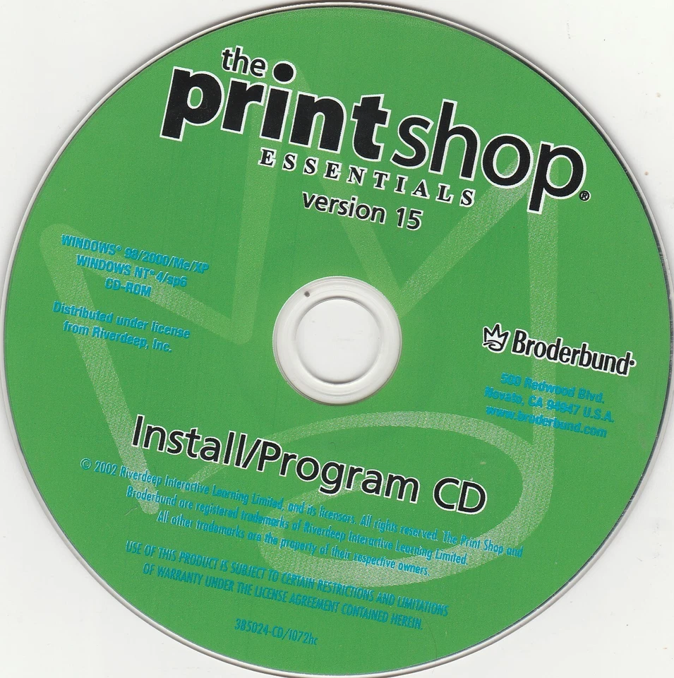la imprenta Essentials ver. 15 de Broderbund para Win 98/2000/XP/NT4 ~ CD-ROm Foto 1 de 2