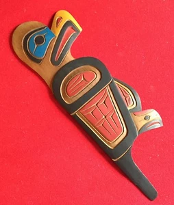 Squamish Nation BC Native Indian Carved Wood Bald Eagle Totem Scepter Neil Baker - Picture 1 of 10